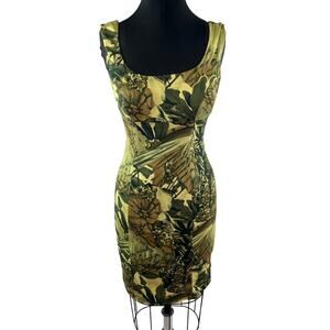 VINTAGE Arden B. Green Bodycon Dress Green Camo Hunting Stretch Back-Zip Size 4